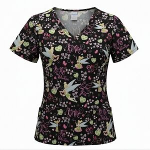 Disney Tinkerbell "Be My Valentine" Scrub Top Black Pink - S
